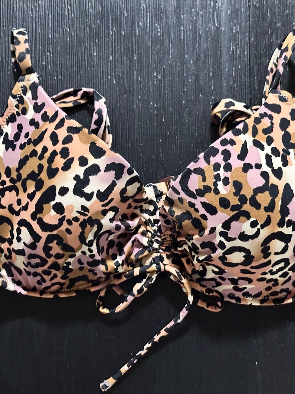 Shade & Shore Leopard Print Bikini Top in Pink, Tan & Black